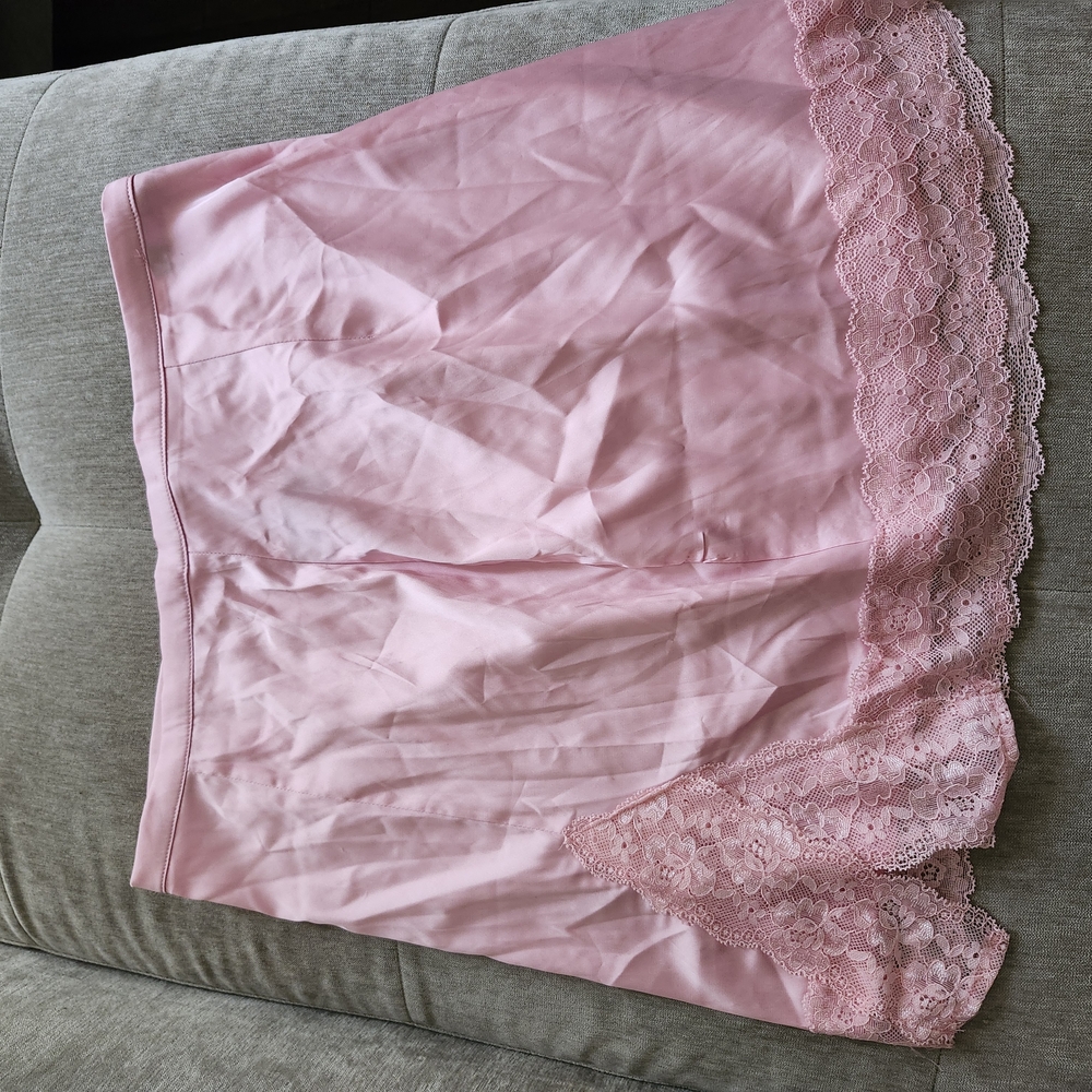 Finesse Pink Satin Chemise with Lace Trim